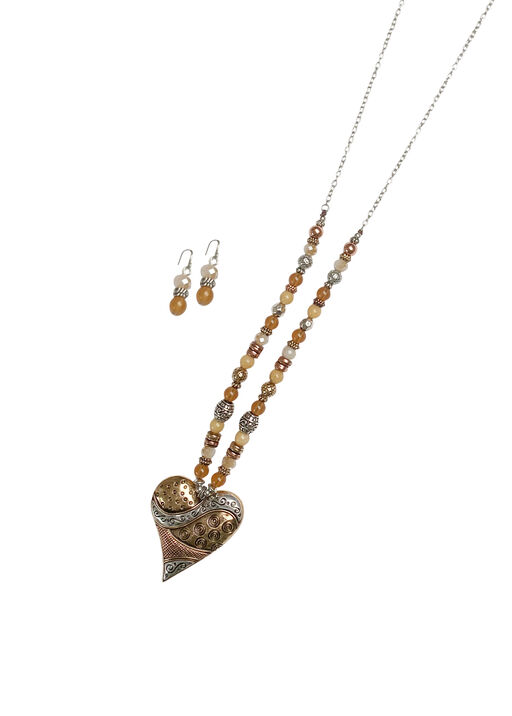 Beaded Heart Necklace Set , Multi, original