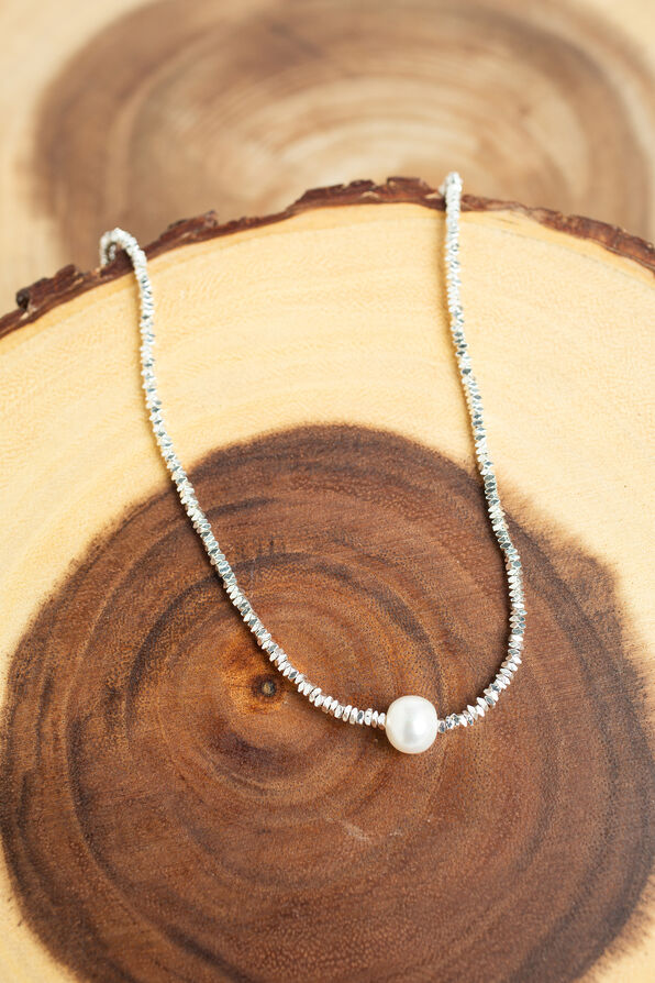 Single Pearl Bling Chain Necklace, Silver, original image number 0