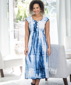 Sleeveless Tie-Dye Midi Dress, Blue, original image number 0