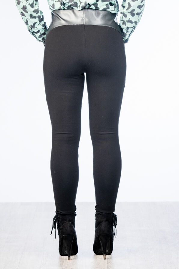 Vegan Faux-Leather Mid-Rise Ponte Skinny Leggings , Black, original image number 1