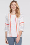 Summery Striped Knit Top, White, original image number 0