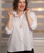 Long Sleeve Button-Up Blouse w/ Collar, White, original image number 0