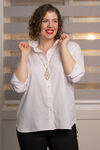 Long Sleeve Button-Up Blouse w/ Collar, White, original image number 0