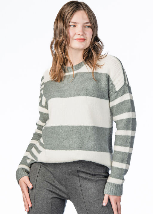 Colorblock Stripe Autumn Sweater, Grey, original