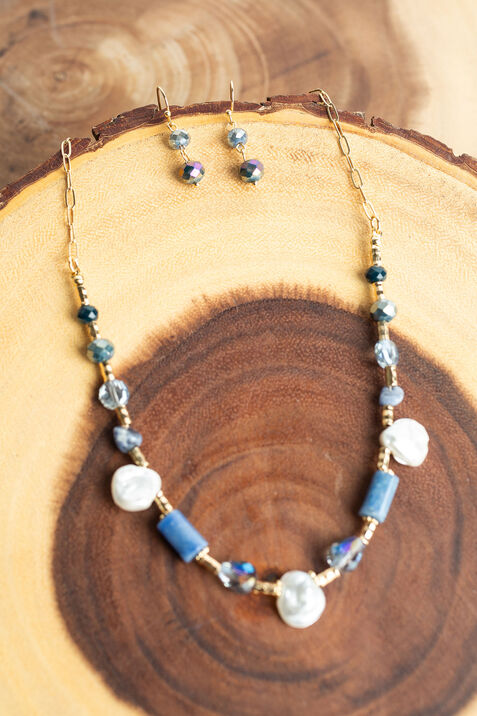 Blue & Gold Necklace Set, Blue, original