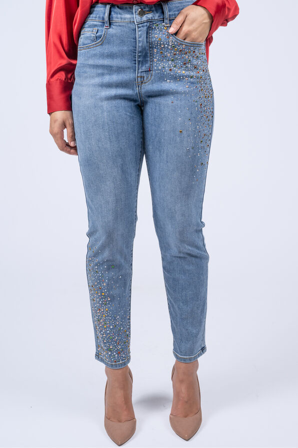 Audrey Colored Bling Ankle Jeans , Denim, original image number 0