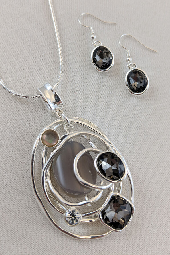 Coil Pendant Necklace and Earrings Set, Silver, original image number 2