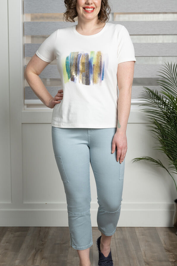 Short Sleeve Abstract Sequin Top, Blue, original image number 1