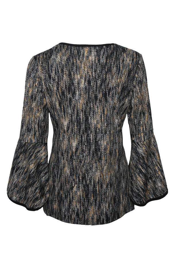 Textured Print with Bell Sleeve, Taupe, original image number 1