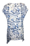 Stripe and Floral Print Cap Sleeve Shirt , Blue, original image number 1