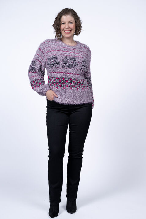 Long Sleeve Striped  Floral Sweater , Purple, original