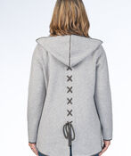 Elegant Button-Up Ribbon Hoodie Jacket, Grey, original image number 1