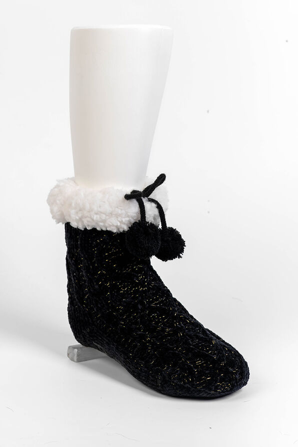 Chenille Slipper Socks , Black, original image number 1