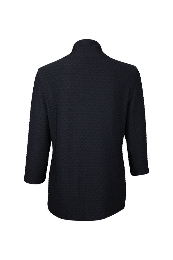 Zip Cardigan Chevron Embroidery 3/4 Sleeve, Black, original image number 1