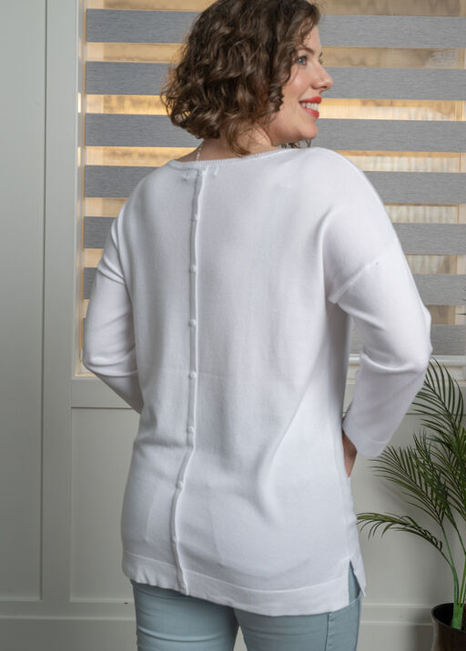 ¾ Sleeve Button Back Sweater, White, original