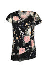 Floral Print Pintuck with Overlay Short Sleeve Top, Black, original image number 0