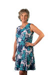 Sleeveless Panel Dress with Puff Print, Blue, original image number 0