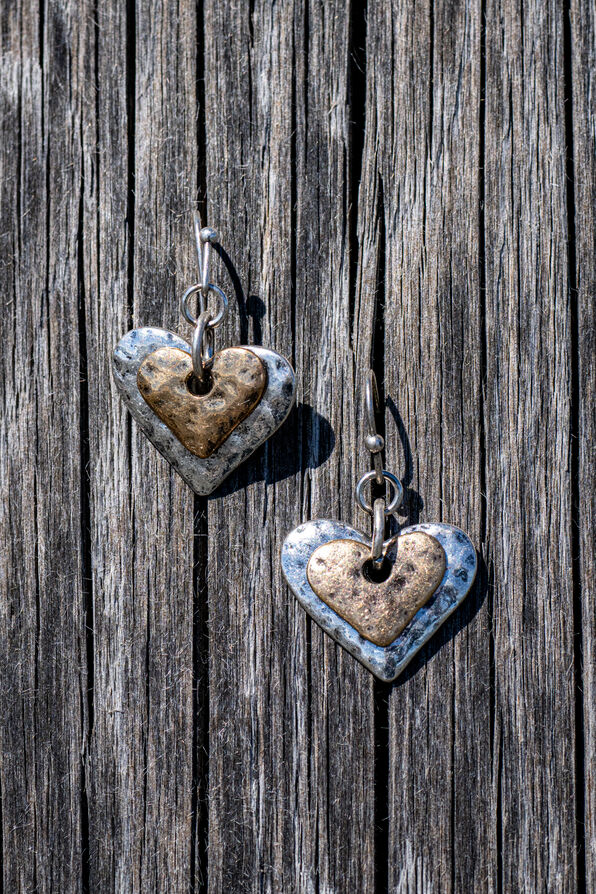 Hammered Heart Dangle Earrings, Multi, original image number 1