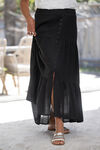 Tiered Maxi Skirt with Buttons, Black, original image number 0