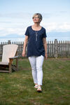 Cotton Short Sleeve T-Shirt with Coconut Buttons, Navy, original image number 0