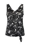 Tropical Print Tank Top with Front Knot, Black, original image number 0