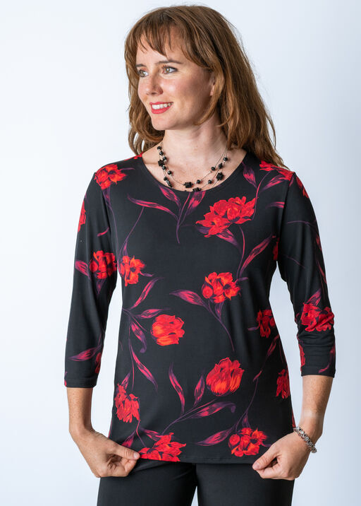 Red Roses And All-Over Floral  Autumn Shirt, Black, original