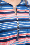 Knee Length Striped Mesh T-Shirt Dress , Navy, original image number 3