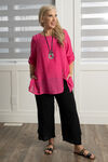 ¾ Sleeve Layered Tunic w/ Buttons, Fuschia, original image number 1