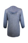 Striped Button Front Shirt 3/4 Sleeve with Hood, Navy, original image number 1