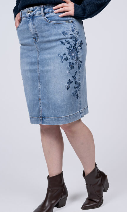 Embroidered Demin Skirt , Denim, original