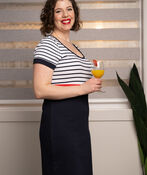 Short Sleeve Stripes & Solid Dress, Navy, original image number 2