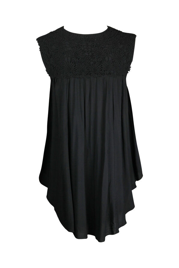 Lace Applique Sleeveless Top, Black, original image number 2