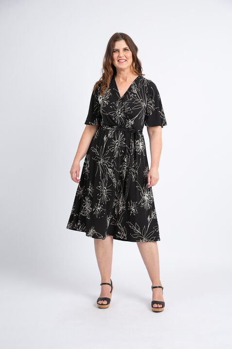 Short Sleeve Floral Midi Dress, Black, original