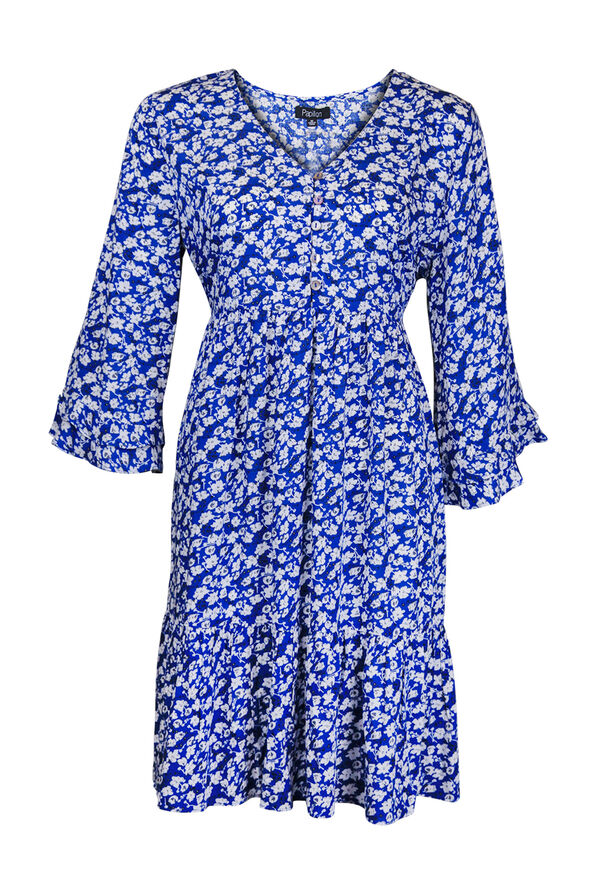 Boho 3/4 Ruffle Sleeve Dress, Blue, original image number 0