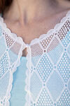 ¾ Sleeve Crochet Lace Short Cardigan, White, original image number 3