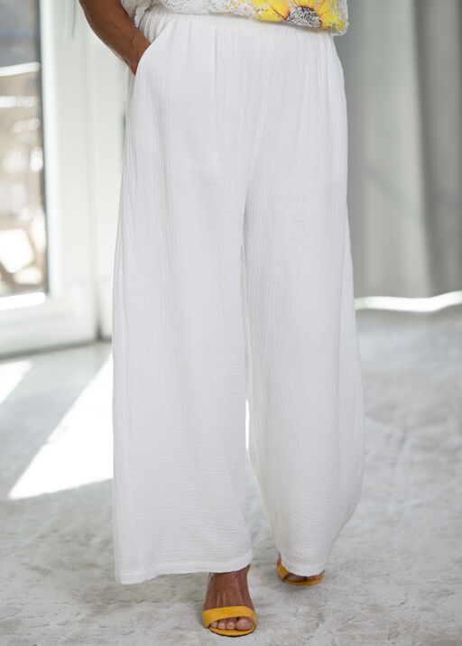 100% Cotton Pull-On Gauze Pants, White, original