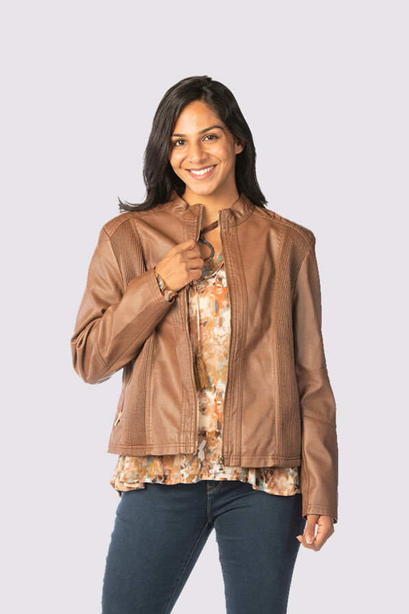 Moto Leather Jacket, Brown, original image number 1