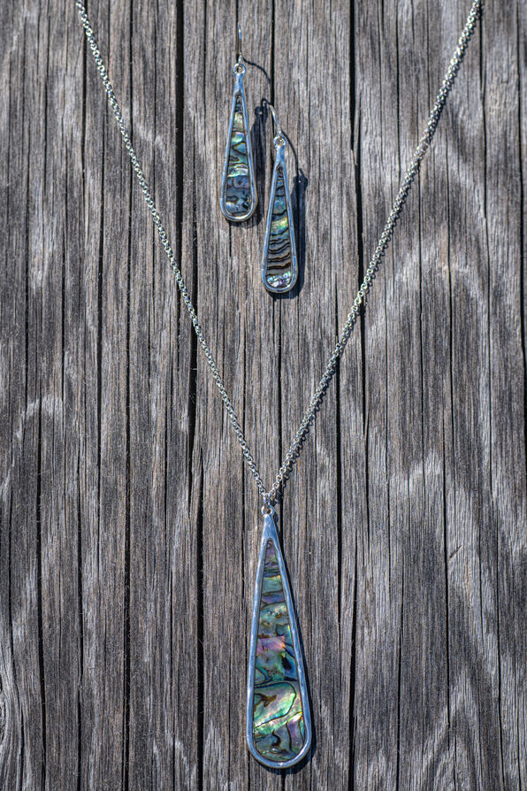 Abalone Inlay Teardrop Necklace Set, Silver, original image number 0