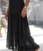 Tiered Maxi Skirt with Buttons, Black, original image number 1