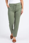 Linen Blend Drawstring Trousers, Olive, original image number 0
