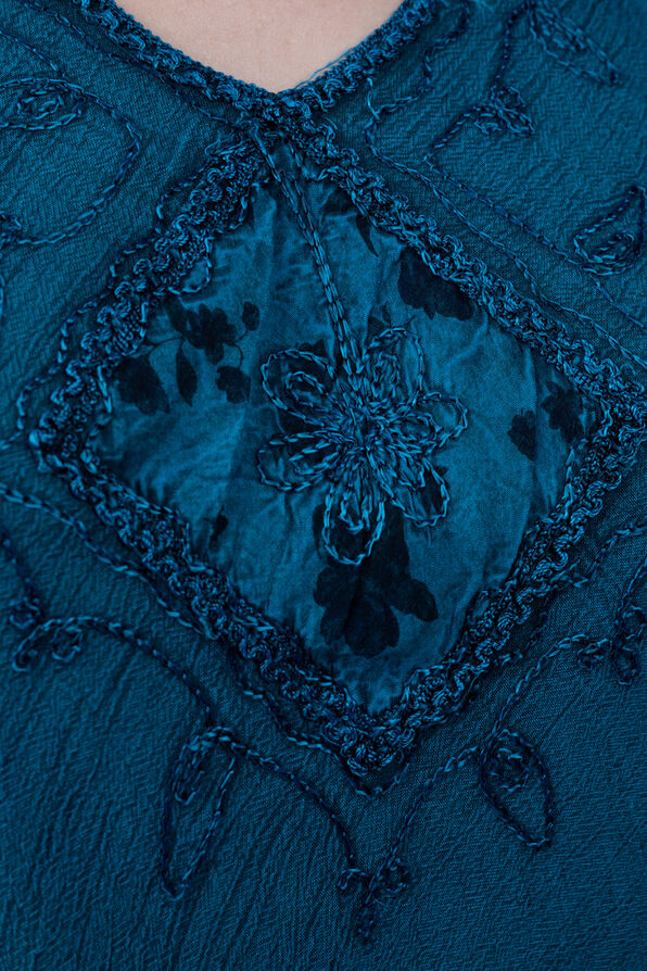 Sleeveless Embroidered Umbrella Dress, Teal, original image number 1