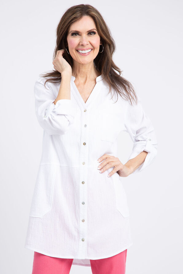 Long Sleeve Button Down Tunic, White, original image number 3