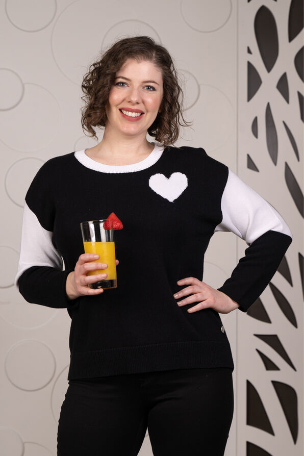 Long Sleeve Varsity Heart Sweater, Black, original image number 0