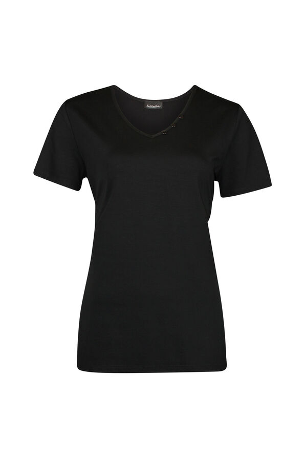 V-Neck T-Shirt with 3 Button Accent, , original image number 0