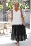 Tiered Maxi Skirt with Buttons, Black, original image number 3