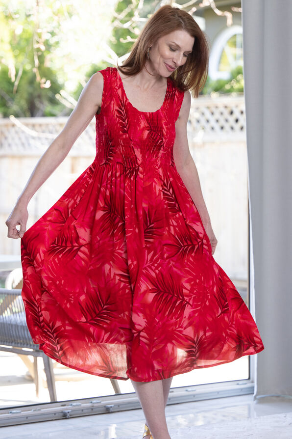 Printed Crêpe Summer Dress, Coral, original image number 3