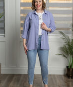 Button-Up Roll-Tab Sleeve Top, Blue, original image number 0