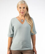 Pastel Mint Knit Sweater Shirt, Blue, original image number 1