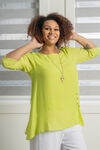 ¾ Sleeve Layered Tunic w/ Buttons, Lime, original image number 2