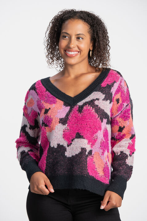 V-Neck Camo Sweater , Pink, original